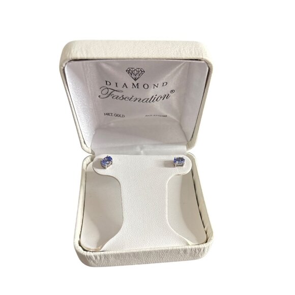 Diamond Fascination 14k White Gold Round Tanzanite Basket Set Earrings NIB - Picture 1 of 4